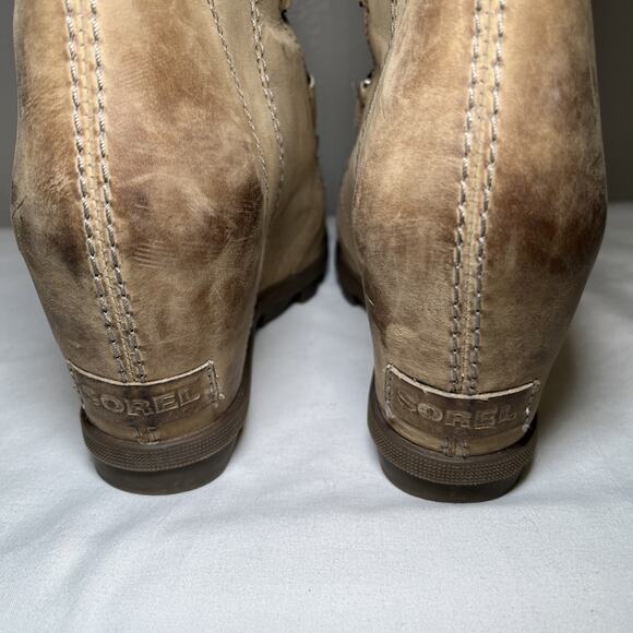 Sorel Joan of Arctic Wedge Mid Tobacco Tan Winter Leather Boot Womens Size 9 EUC - Picture 6 of 15
